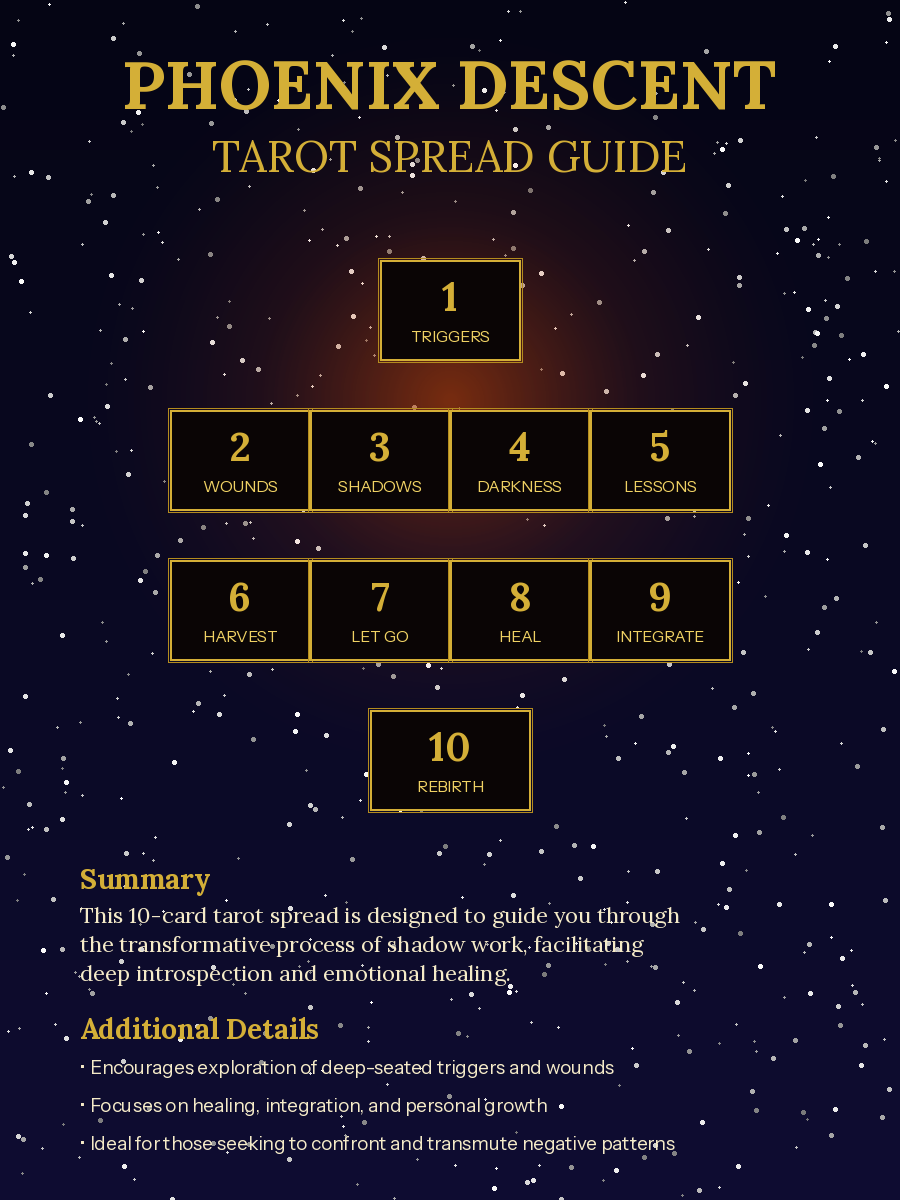 Phoenix Descent shadow work tarot spread guide 10-card layout